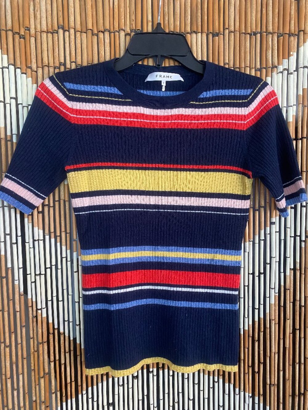 FRAME Merino Wool Blend Striped Short Sleeved Sweater Size S